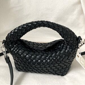 Urban Expressions mini bag Black Faux-Leather Poppy Woven Hobo Purse Vegan